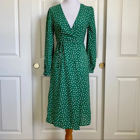 SHEIN x Madelaine Petsch Surplice Wrap Tie Waist Green Polka Dot Dress Size XS - Picture 6 of 14
